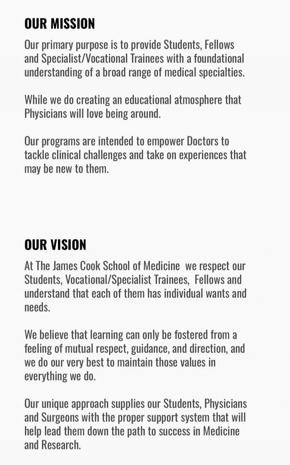 Our Vision and Mission at James Cook School of Medicine